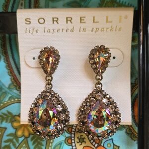 Sorrelli Iridescent Teardrop Crystal Dangle Earrings in Gold Tone